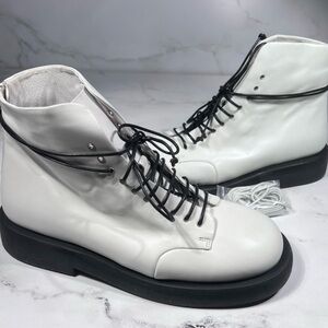 Marsell Gommello MMG470 Matte Big Sole Lace Up White Leather Boots